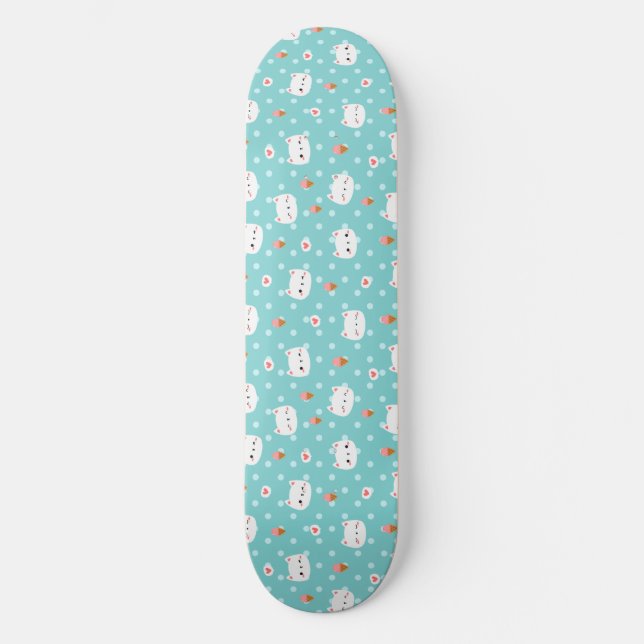 Cute Cat and Ice Cream Pattern Skateboard (Front)