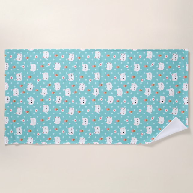 Cute Cat and Ice Cream Pattern Towel (Front)