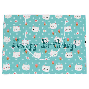 Cute Cat and Ice Cream Pattern Wrapping Paper Medi Large Gift Bag