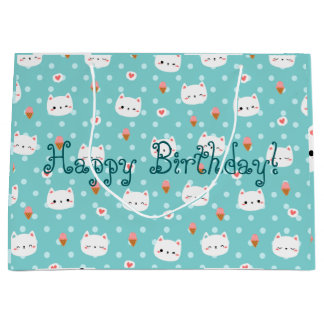 Cute Cat and Ice Cream Pattern Wrapping Paper Medi Large Gift Bag