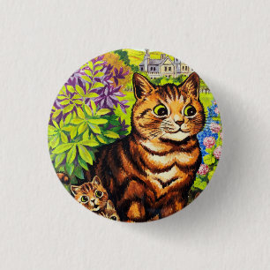 Cute cat and kittens drawing by Louis Wain Button