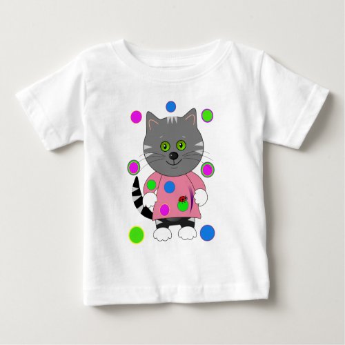 Cute Cat and Ladybug T_shirt with Polkadots
