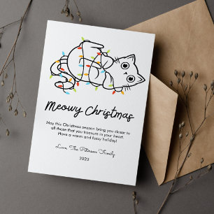 Cute Cat and Lights Pet Lover Christmas Flat Holiday Card