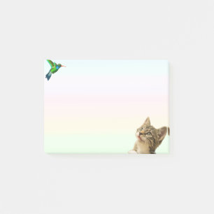 Cute Cat and Little Bird on Pastel Color Post-it N Post-it Notes