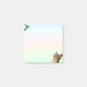 Cute Cat and Little Bird on Pastel Color Post-it Notes