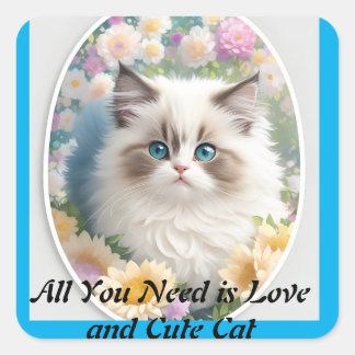 Cute Cat and Love Square Sticker
