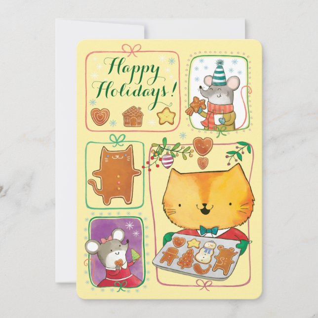Cute Cat and Mice Christmas Card (Front)