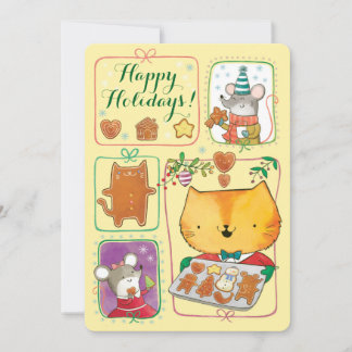 Cute Cat and Mice Christmas Card