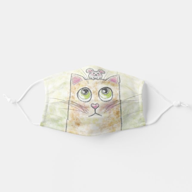 Cute Cat and Mouse Adult Cloth Face Mask (Front, Unfolded)