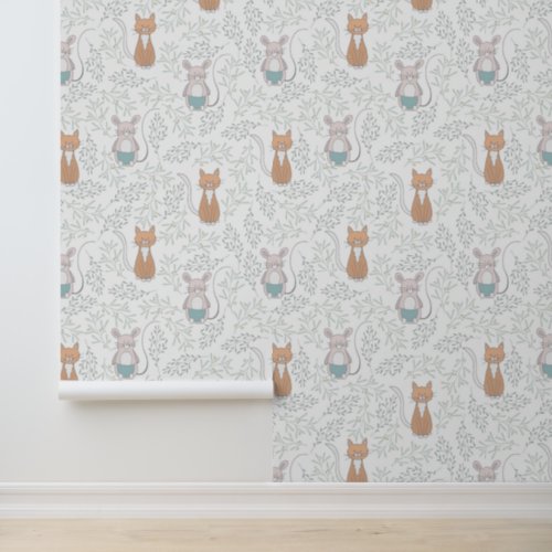 Cute Cat and Mouse Pattern Wallpaper