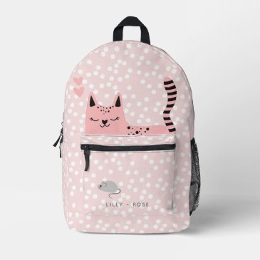 Cute Cat and Mouse - Pink & White Polkadots Kids