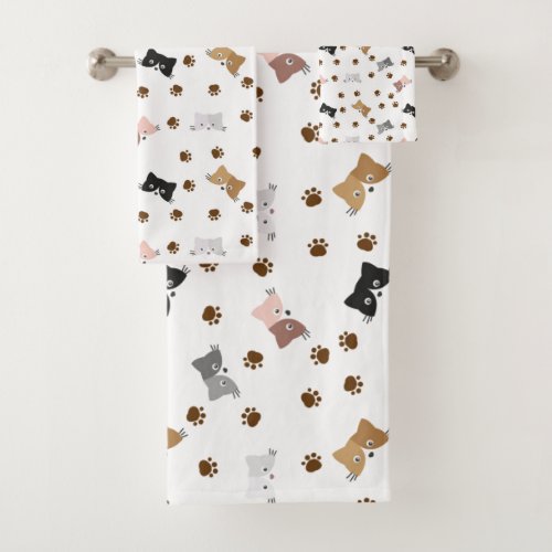 Cute cat and paws bath towel set