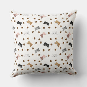 Cute cat and paws throw pillow