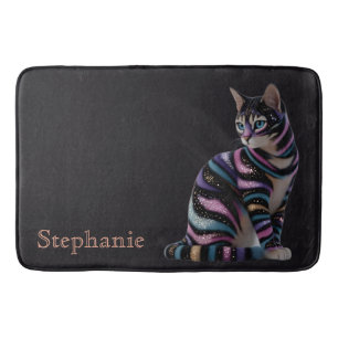 Cute Cat and Personalized Name Design Bath Mat