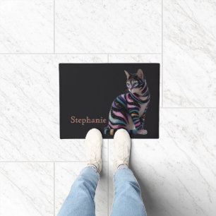 Cute Cat and Personalized Name Design Doormat