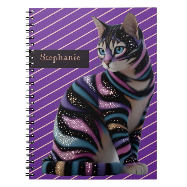 Cute Cat and Personalized Name Design Notebook (Front)