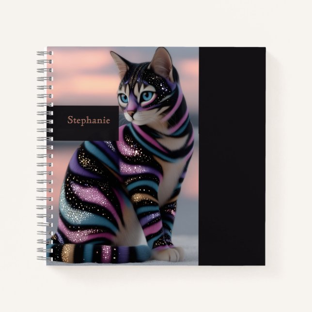 Cute Cat and Personalized Name Design Notebook (Front)