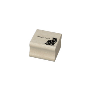 Cute Cat and Personalized Name Design Rubber Stamp