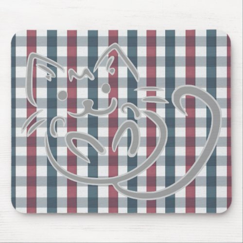 Cute Cat and Plaid Pattern Mouse Pad