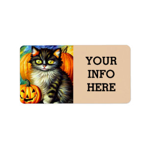 Cute cat and pumpkin autumn Return Address Labels