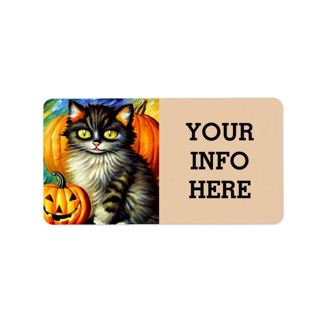 Cute cat and pumpkin autumn Return Address Labels (Front)