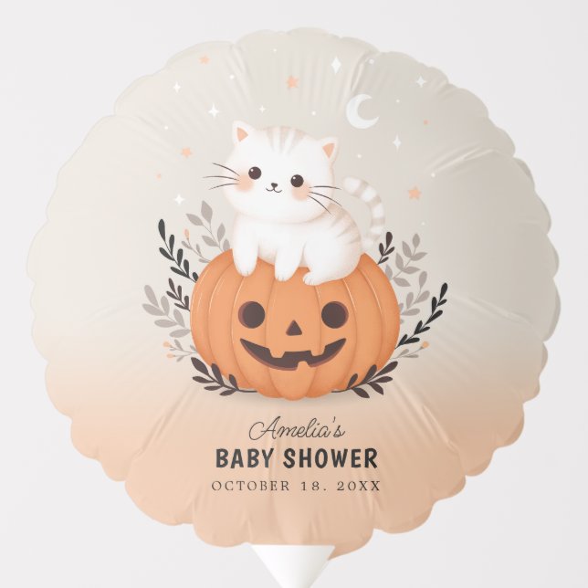 Cute Cat and Pumpkin Halloween Baby Shower Balloon (Front)