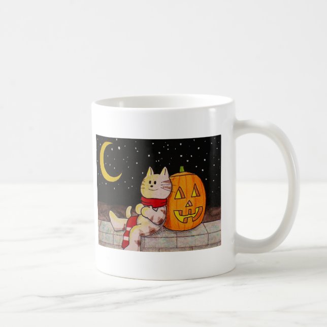 Cute Cat and Pumpkin Halloween Mug with Your Name (Right)