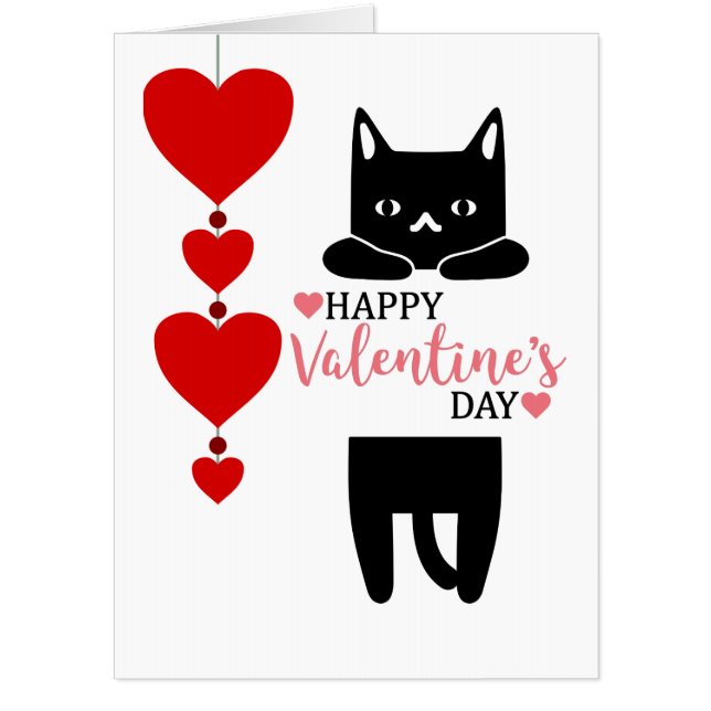 Cute Cat And Red Heart Pendant Valentines Day Holi Card (Front)