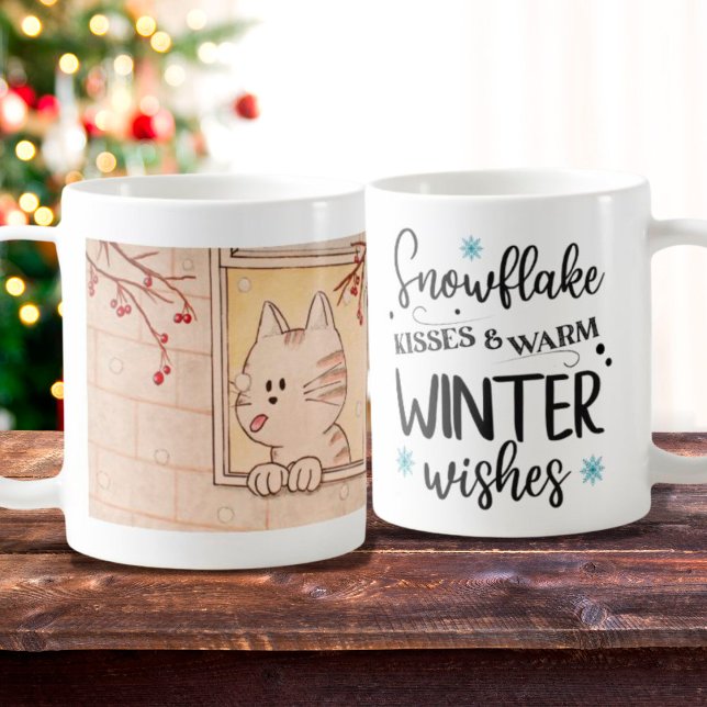 Cute Cat and Snowflake Mug, Winter Holiday Mug  (Creator Uploaded)