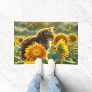 Cute Cat and Sunflowers Doormat