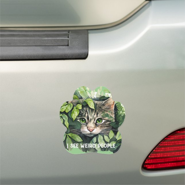 Cute Cat and Weird People Quote Car Magnet (In Situ)
