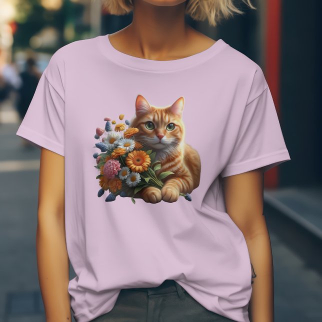 Cute Cat and Wildflowers T-Shirt (Creator Uploaded)