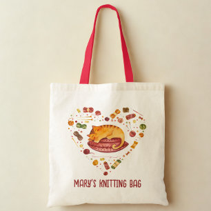 Cute Cat and Yarn Tote Bag