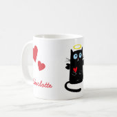 Cute Cat Angel with Heart Personalized Name Coffee Mug (Front Left)