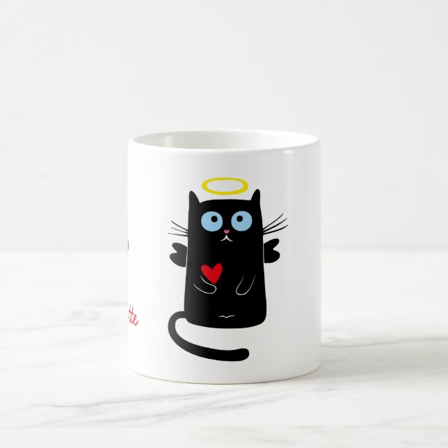 Cute Cat Angel with Heart Personalized Name Coffee Mug (Center)
