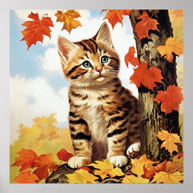 Cute Cat Animal Autumn  Poster (Front)