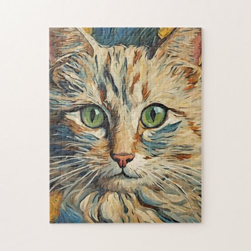 Cute Cat Animal Hard Jigsaw Puzzle  Van Gogh Style