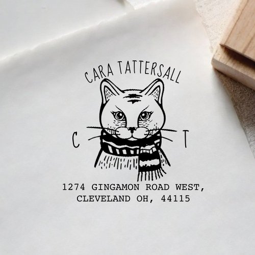 Cute Cat Animal Monogram  Name Return Address Rubber Stamp