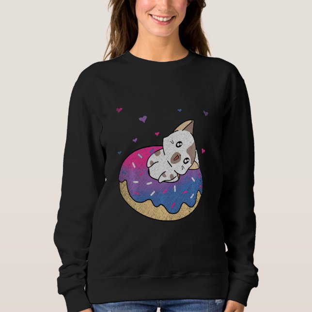 Cute Cat Animal Queer Bi Pride Bisexuality Donut B Sweatshirt (Front)