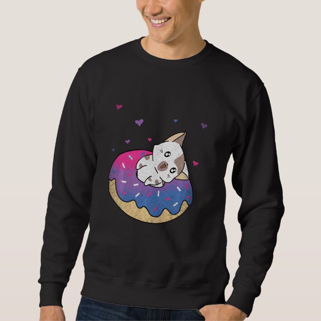 Cute Cat Animal Queer Bi Pride Bisexuality Donut B Sweatshirt (Front)