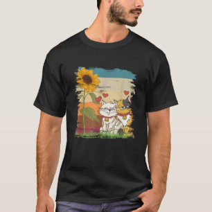 Cute Cat Animal Yellow Flowers Florist Gift Retro T-Shirt