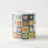 Cute Cat Animals Patcwork  Giant Coffee Mug