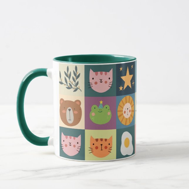 Cute Cat Animals Patcwork Mug (Left)