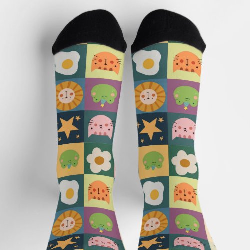 Cute Cat Animals Patcwork  Socks