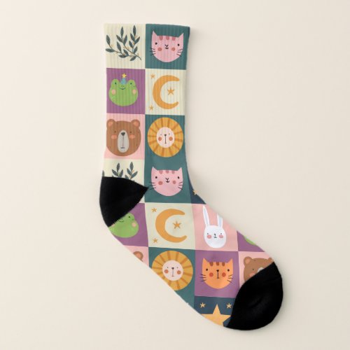 Cute Cat Animals Patcwork   Socks