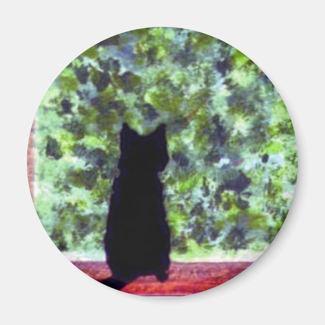 Cute Cat Art Black Cat at the Window Painting Magnet (Front)