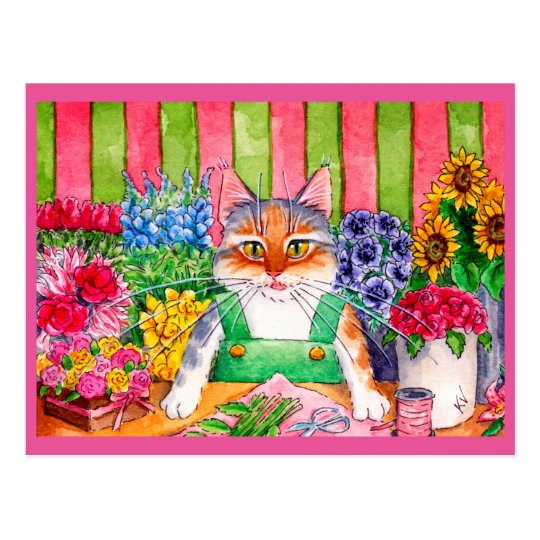 Cute cat art flower shop postcard