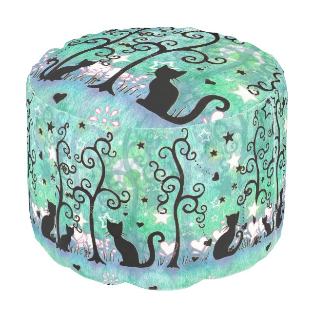 Cute Cat Art Silhouettes Modern Fun Design Pouf (Angled Back)