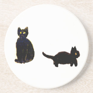 Cute Cat Art Two Black Cats Drink Coaster
