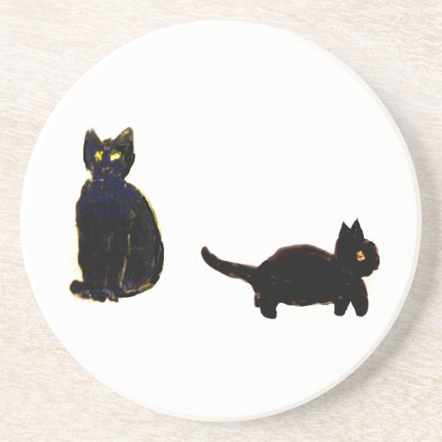 Cute Cat Art Two Black Cats Drink Coaster (Front)